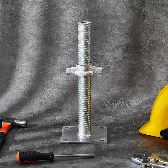 Zonon 4 Pcs Adjustable Leveling Jack Scaffolding 5.3 Square Base Plate 12 Adjustable Threads 1.25 OD Hollow Threaded Rod Scaffold Jack for Baker Style Scaffolding