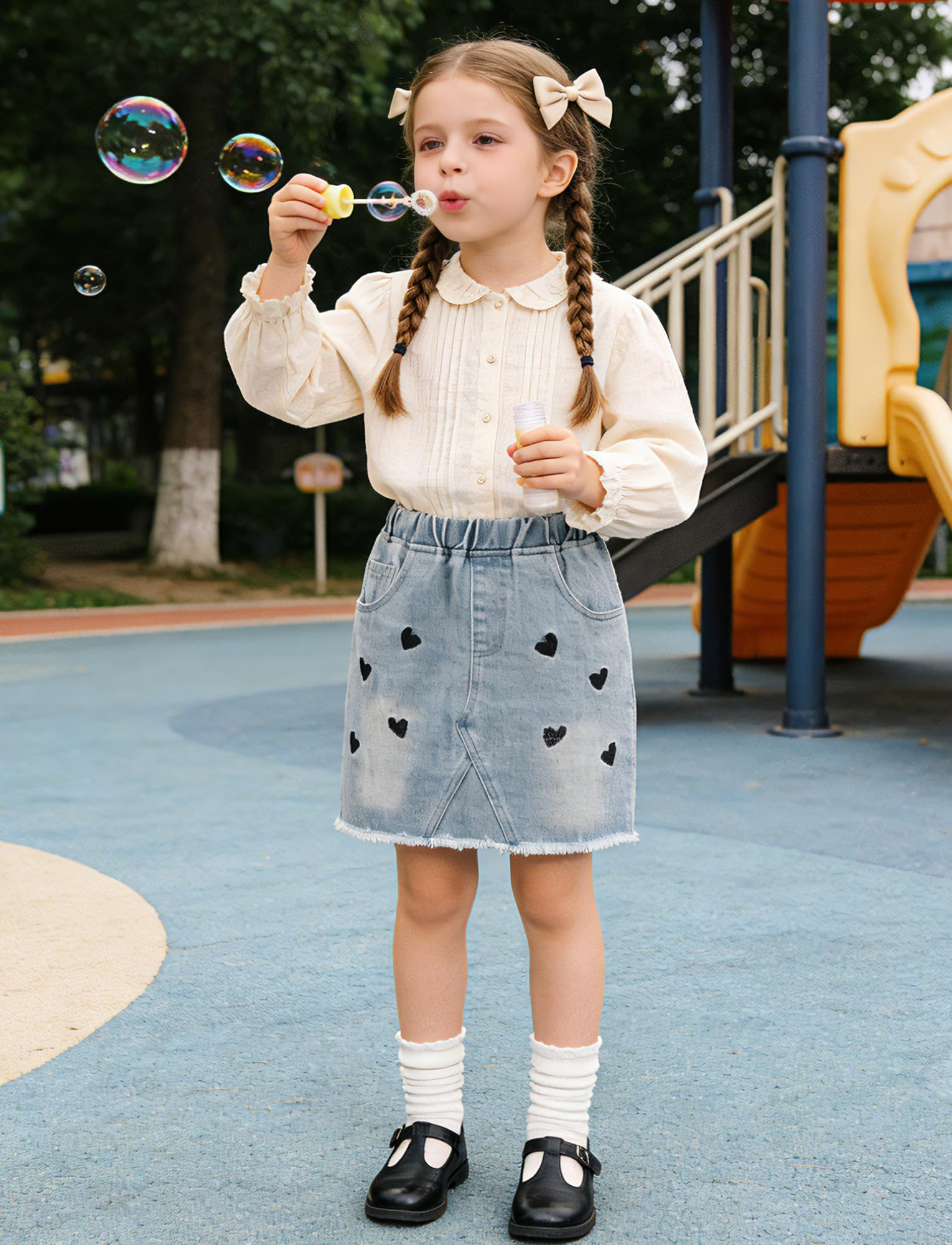 SEAUR Jupe en Jean Fille Mini Jupe Denim Décontractée Confortable Fille Jupe Courte Coton Taille Élastiquée Droite 4-8 Ans