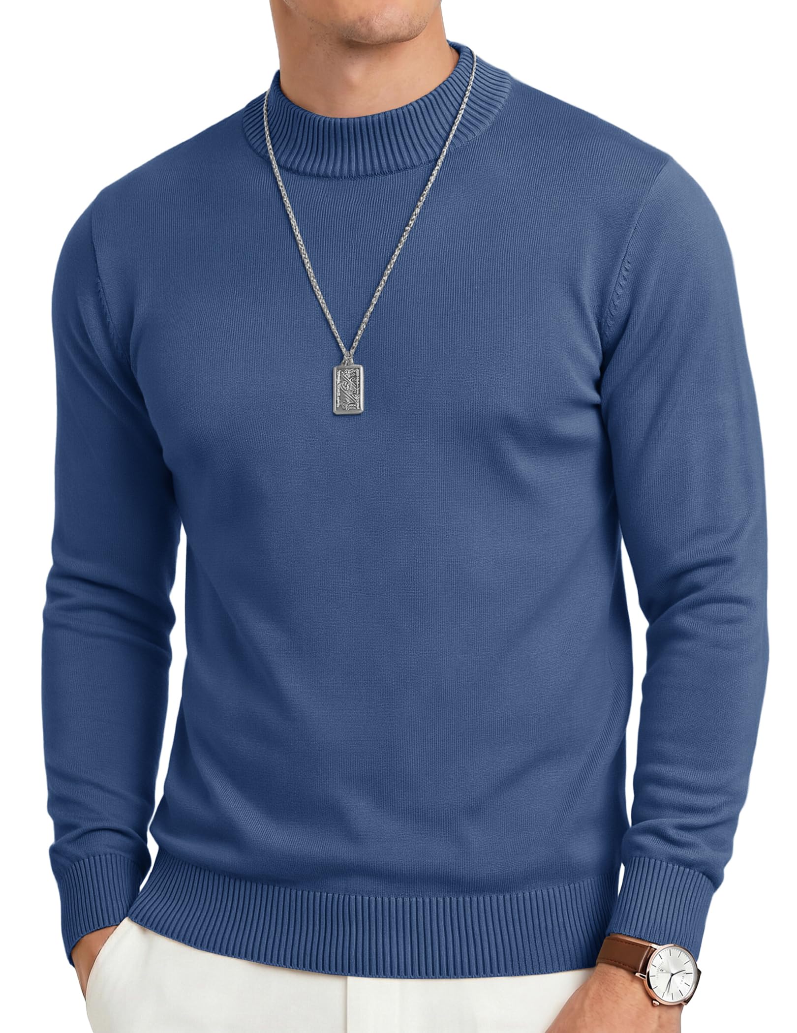 coofandy Men's Mock Turtleneck Ribbed Knit Pullover Sweater Casual Lightweight Slim fit Dress Sweater-picture-39