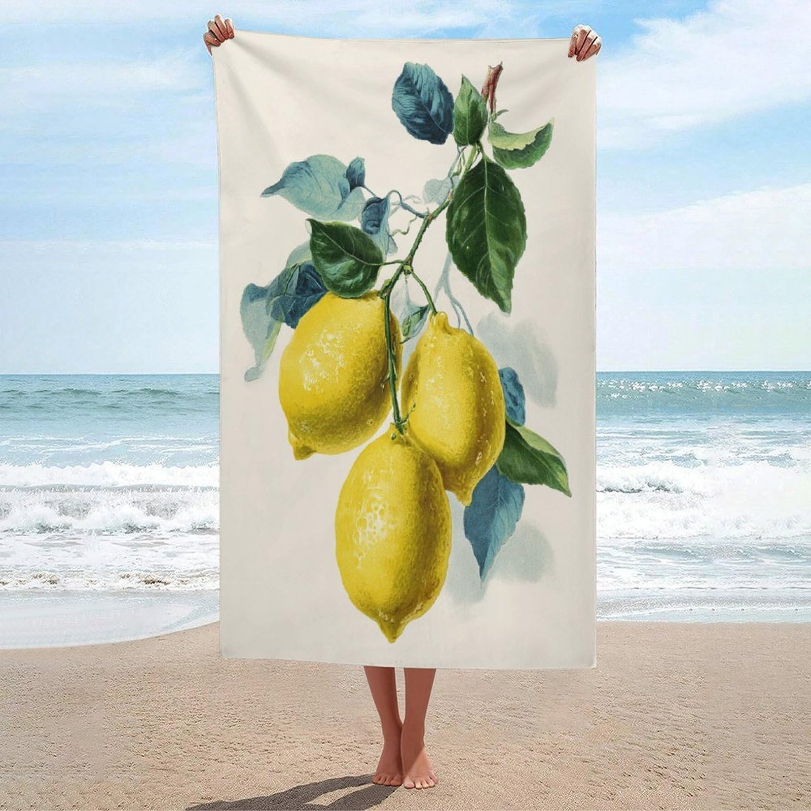 LSRCPD Vintage Lemons on A Vine with Leaves Beach Towel Sand Free Microfiber Large Shower Towels Multipurpose Absorbent for Bathroom Pool 130x80 CM
