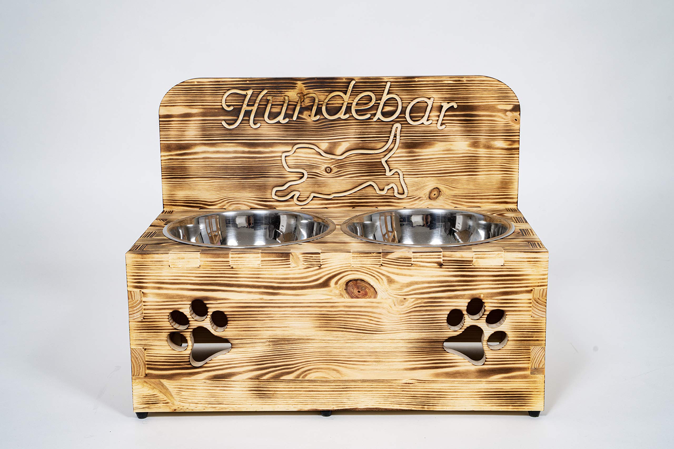 Hundenapf Erhöht Futterstation Hund - Inkl. 2X 1600ml Edelstahl Hundenapf - Fressnapf Futternapf Napf Hundebar mit Holz Ständer - Napfbar für Mittelgroße Große Hunde - rutschfest