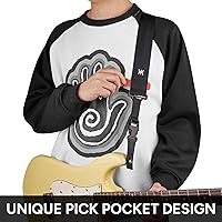 Vista 4 de Amumu SNAPLOCK Guitar Strap with Clip - Black Nylon Seatbelt for Acoustic, Electric & Bass Guitar - 2" Wide