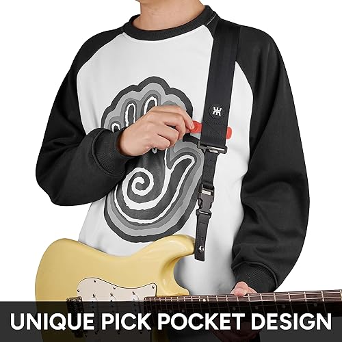 Miniatura 4 de Amumu SNAPLOCK Guitar Strap with Clip - Black Nylon Seatbelt for Acoustic, Electric & Bass Guitar - 2" Wide