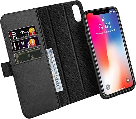 Zover Funda iPhone XS, Funda iPhone X Desmontable Funda de Cuero Genuino Soporte de Carga inal?mbrica, Soporte magn?tico del Soporte del Coche, con Cartera para Tarjetas y Cierre Magnetico - Negro Zover Funda iPhone XS, Funda iPhone X Desmontable Funda de Cuero Genuino Soporte de Carga inal?mbrica, Soporte magn?tico del Soporte del Coche, con Cartera para Tarjetas y Cierre Magnetico - Negro