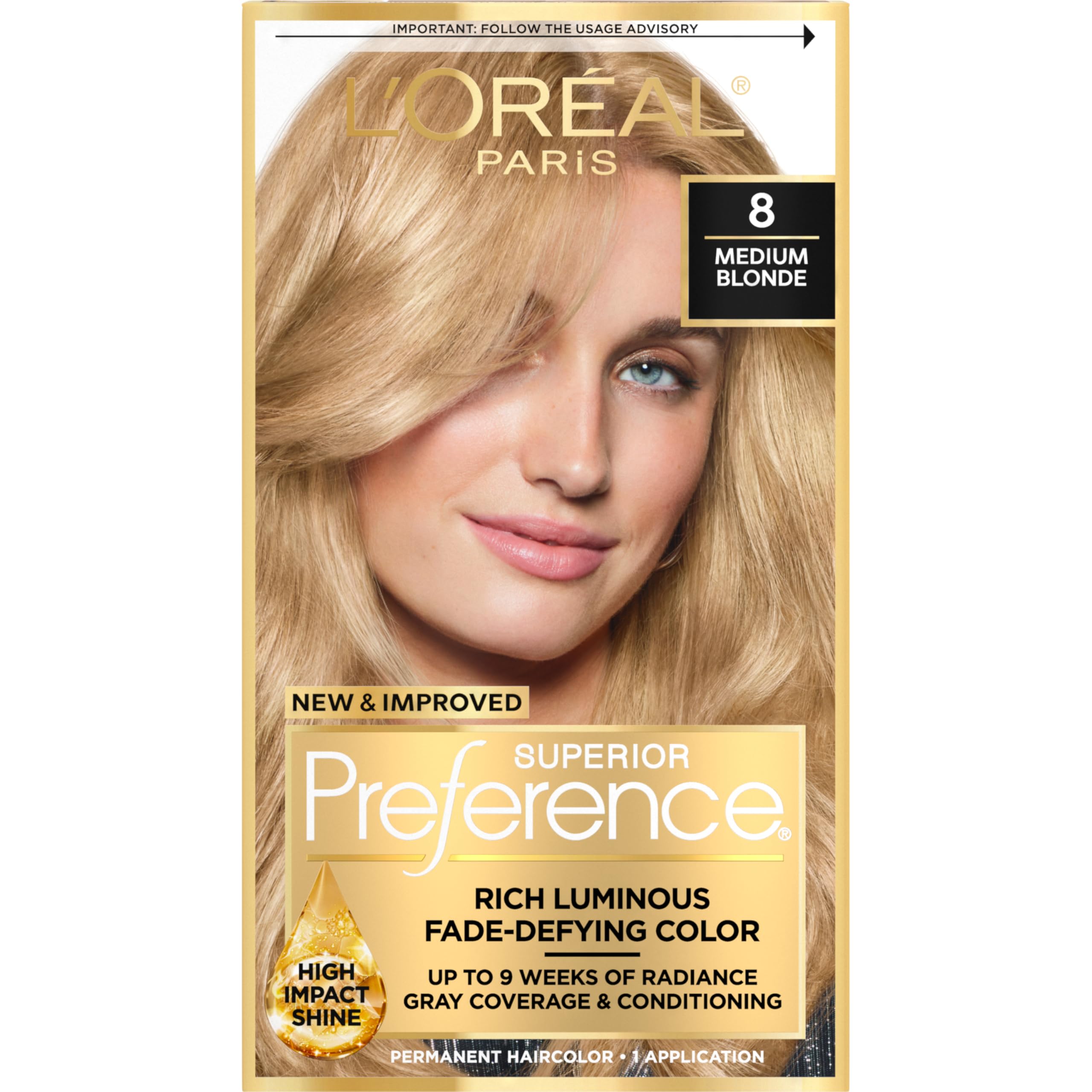 Superior Preference Fade-Defying + Shine Permanent Hair Color, 8 Medium Blonde, Pack of 1, Hair Dye