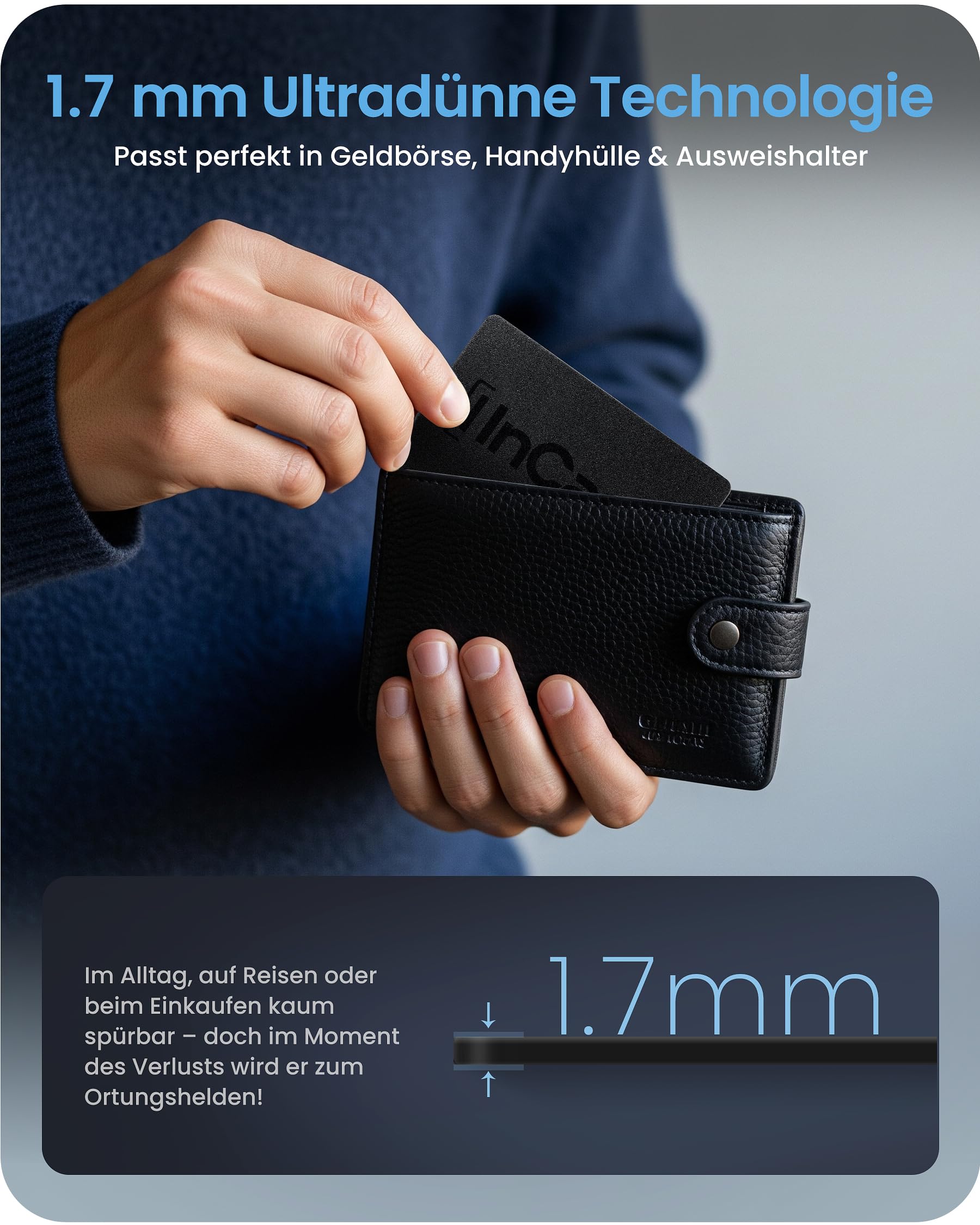 Wallet Tracker Card für sowohl Googles Find My Device als auch Apples Find My, mit 5-jähriger Akkulaufzeit und, wasserdichter Bluetooth-Tracker für Reisepass, Geldbörse, Taschen, 2er-Pack