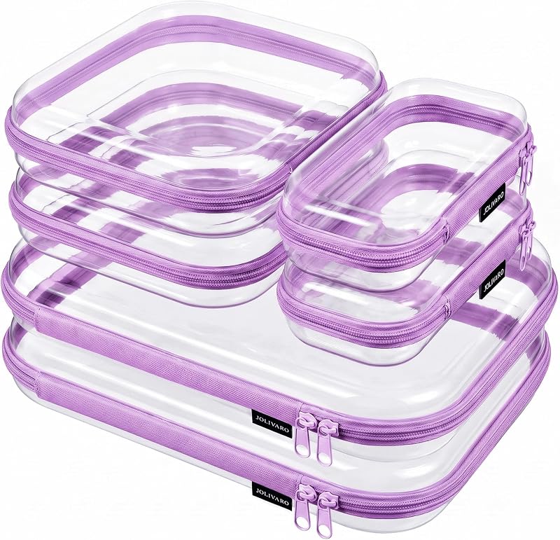 Jolivaro Necessaire transparente rígida com zíper, conjunto com 6 unidades, roxa