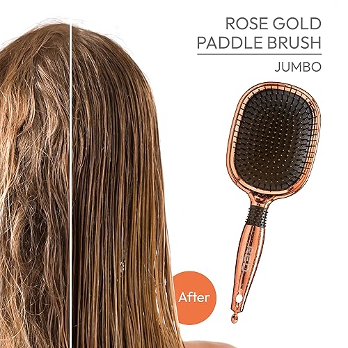 Miniatura 9 de Red by Kiss Cepillo de paleta cromado de oro rosa, cerdas resistentes al calor para desenredar y secar por soplado para hombres y mujeres (redondo)
