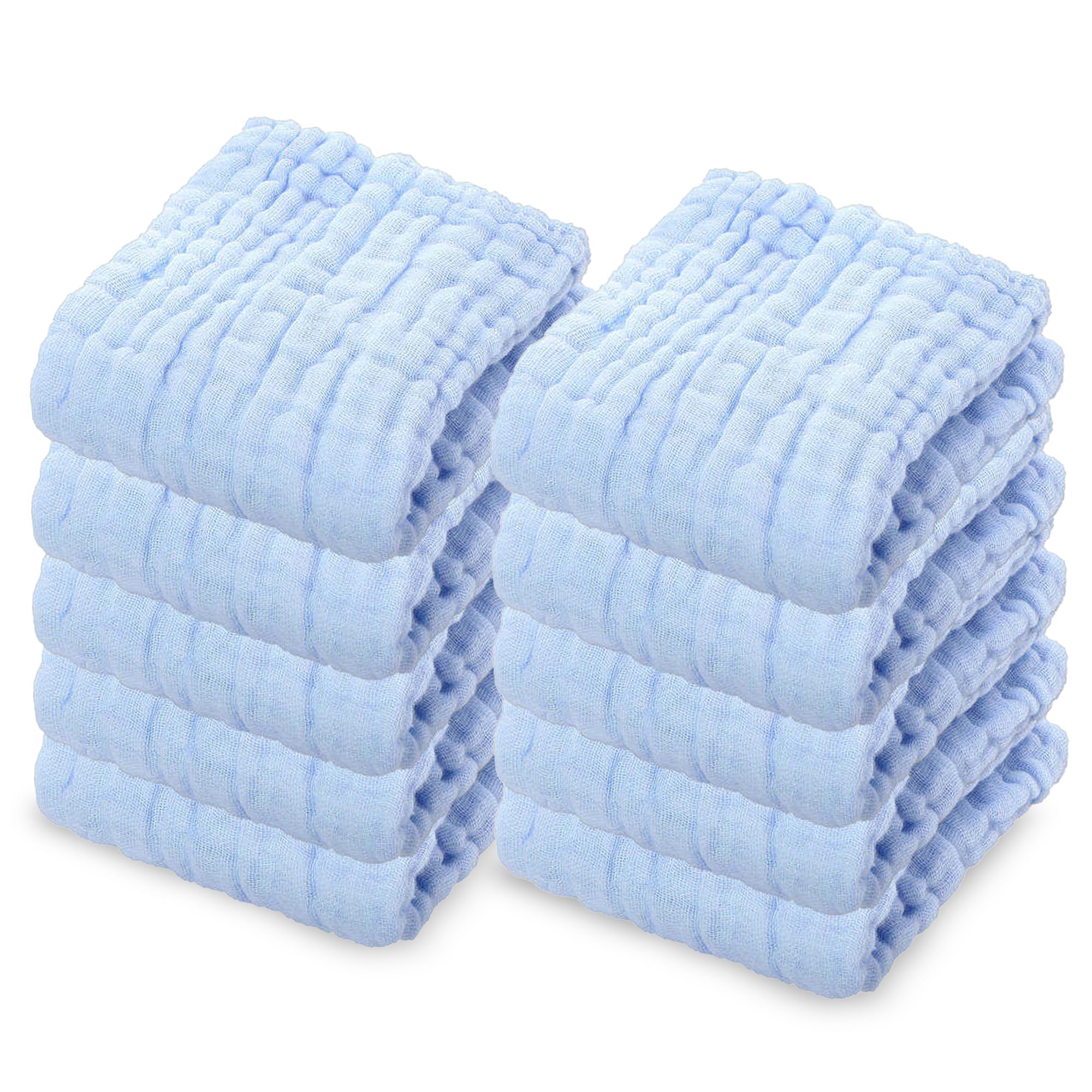Dream Picks 10 Pack Soft Muslin Unisex Baby Washcloths for Daily Use, 100% Cotton Set for Delicate Skin. Soft and Super Absorbent, Newborn Baby