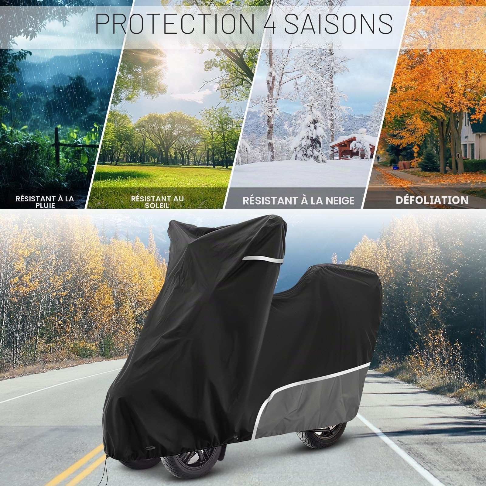 Bâche de protection pour moto, d'extérieur, avec coffre, imperméable et résistante à l'hiver, tissu Oxford 420D, convient pour Piaggio MP3 250/310/300/350/400/500/530 (gris)