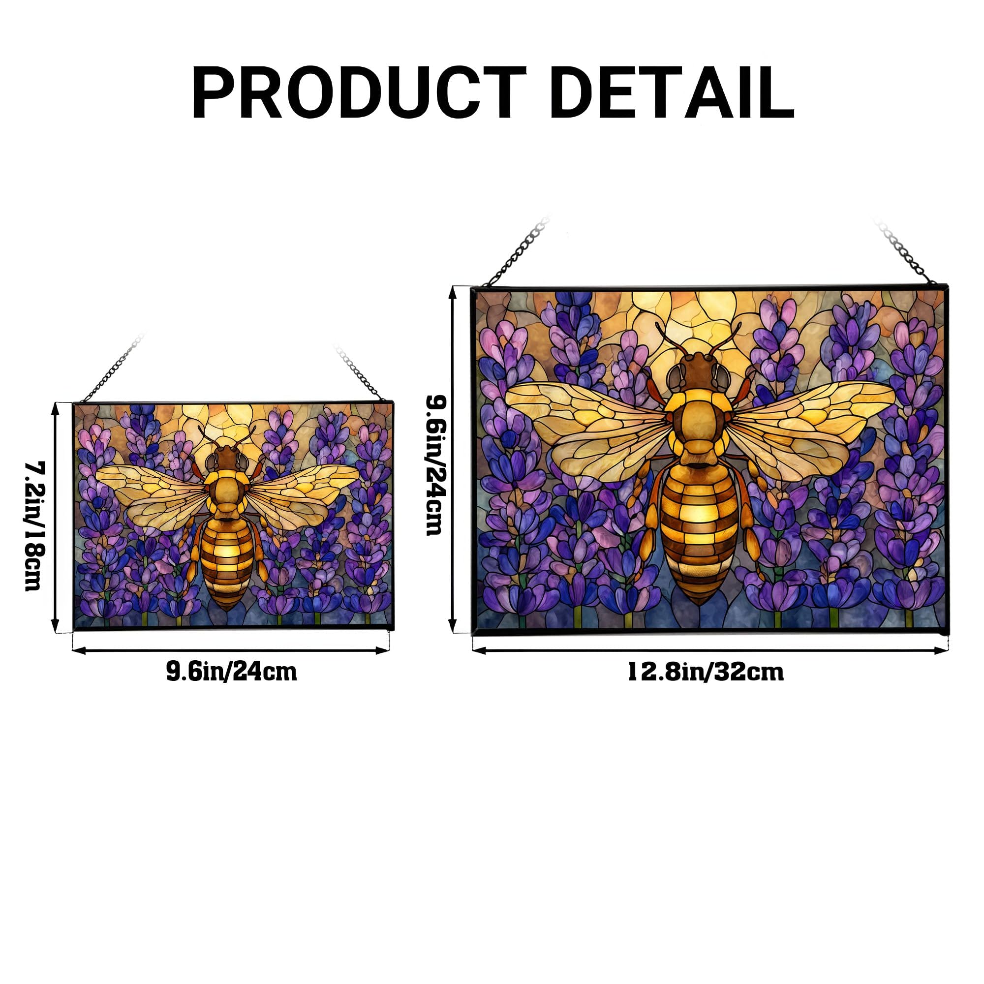 Bee Resting – Lavender Blossom Animal Stained Glass Suncatcher – Rectangular Hanging Window Panel with Artistic Nature Background – Wildlife Glass Art Gift for Animal and Nature Lovers 4thtc5