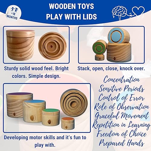 Miniatura 4 de Cilindros apilables de madera con tapas. Juguetes Montessori para niños de 2 años. Juguetes para niños de 1 año. Desarrolla habilidades motoras