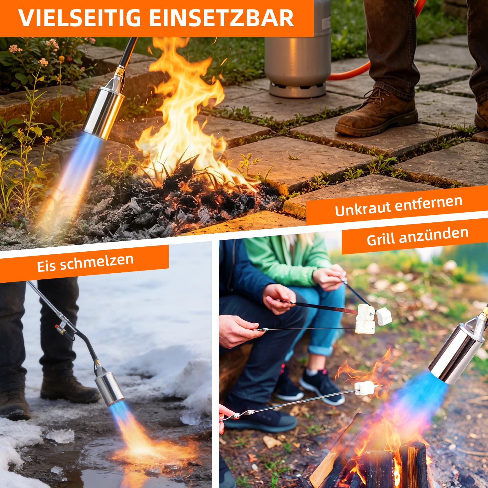 Bruciatore per erbacce con tubo di gas propano da 5 metri, 1070 °C, dispositivo di accensione piezoelettrica, bruciatore a gas per giardino, erbacce
