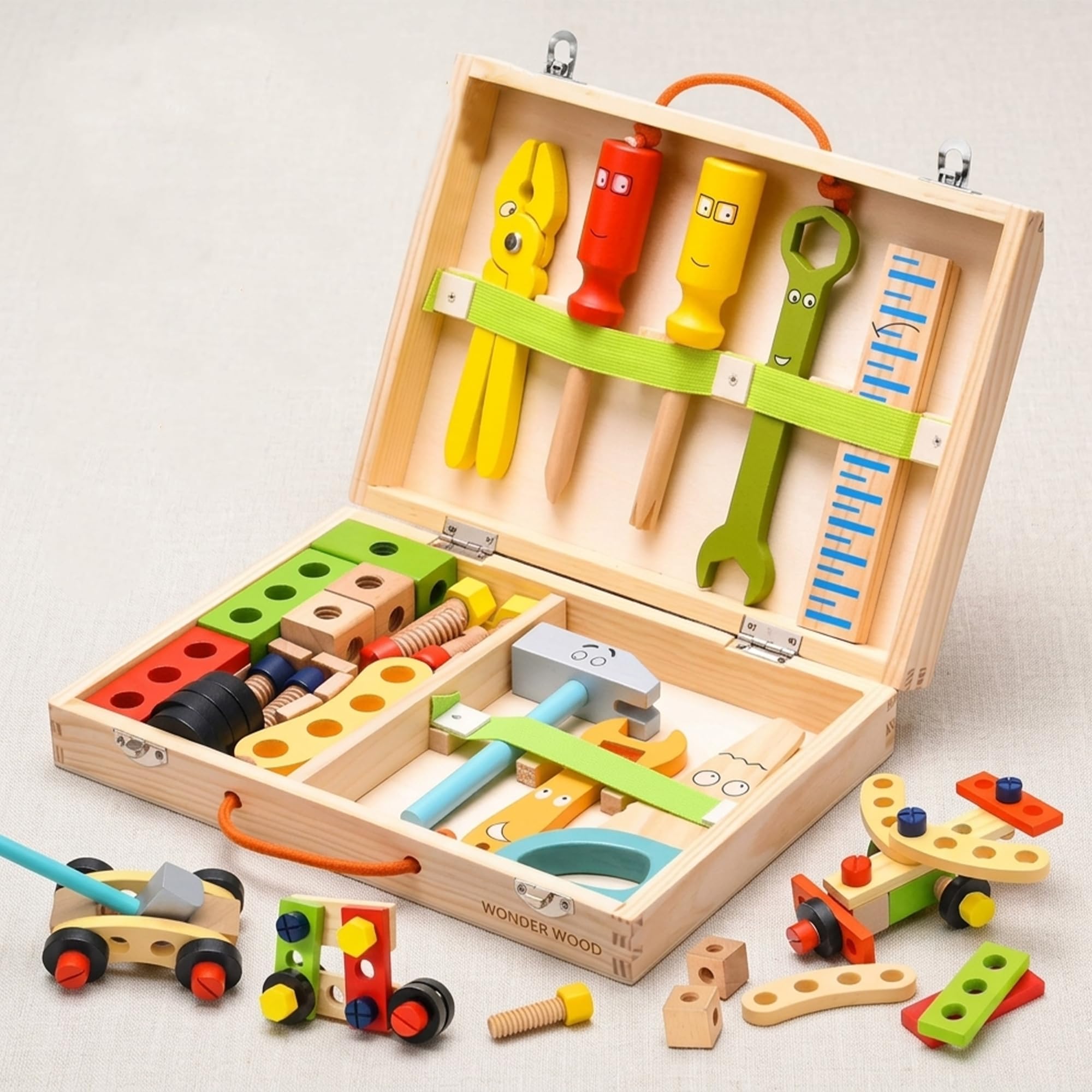 Wudly Wooden Tool Kit for Kids, 35-Piece Construction Toy Set with Storage Box, Educational Building Playset for Ages 3+, Pretend Play | Toys for Toddlers-image-24