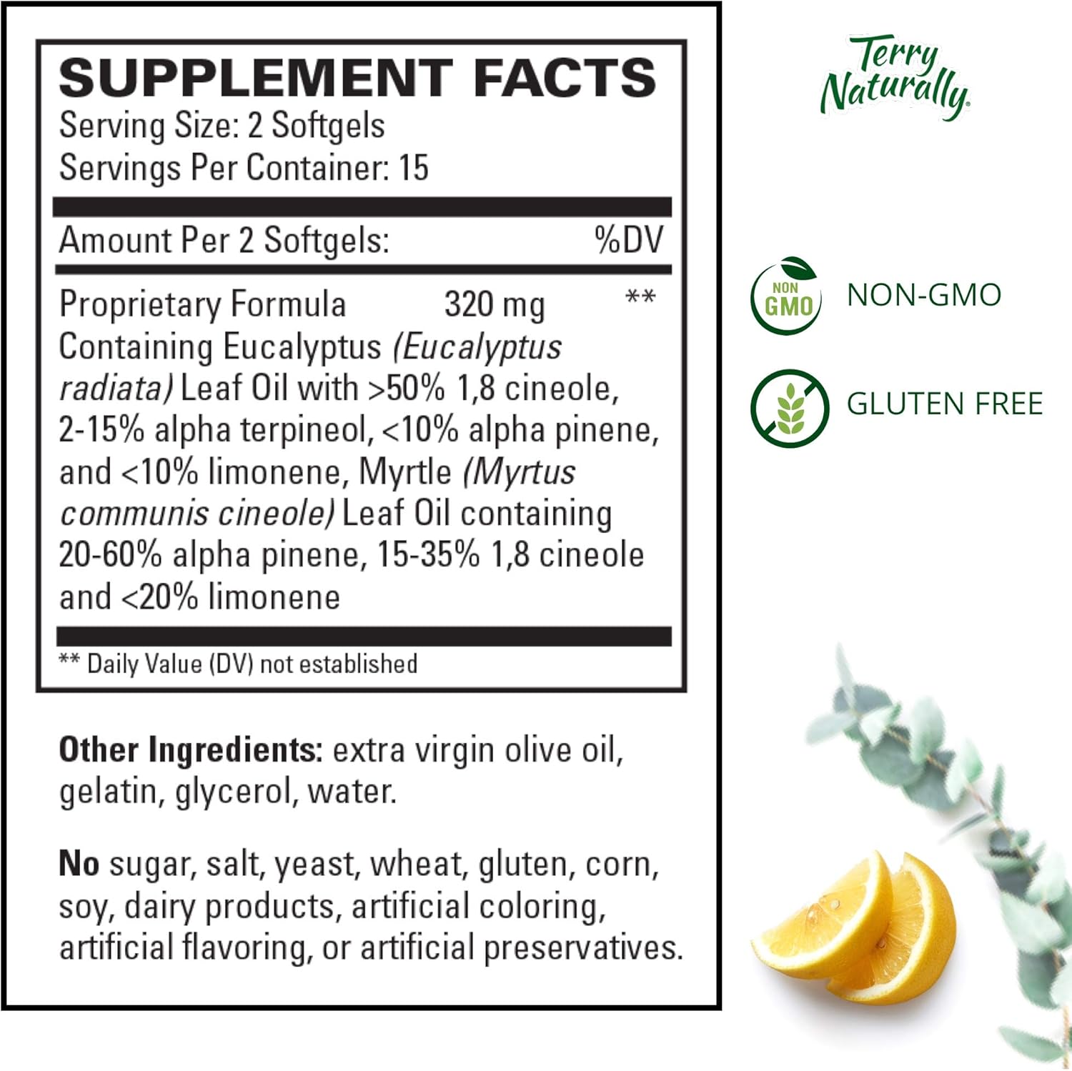 Terry Naturally SinuCare - 320 mg Eucalyptus & Myrtle Oil Complex, 30 Softgels - Sinus, Lung & Bronchial Support Supplement, Non-Drowsy - Non-GMO, Gluten-Free - 15 Servings : Everything Else