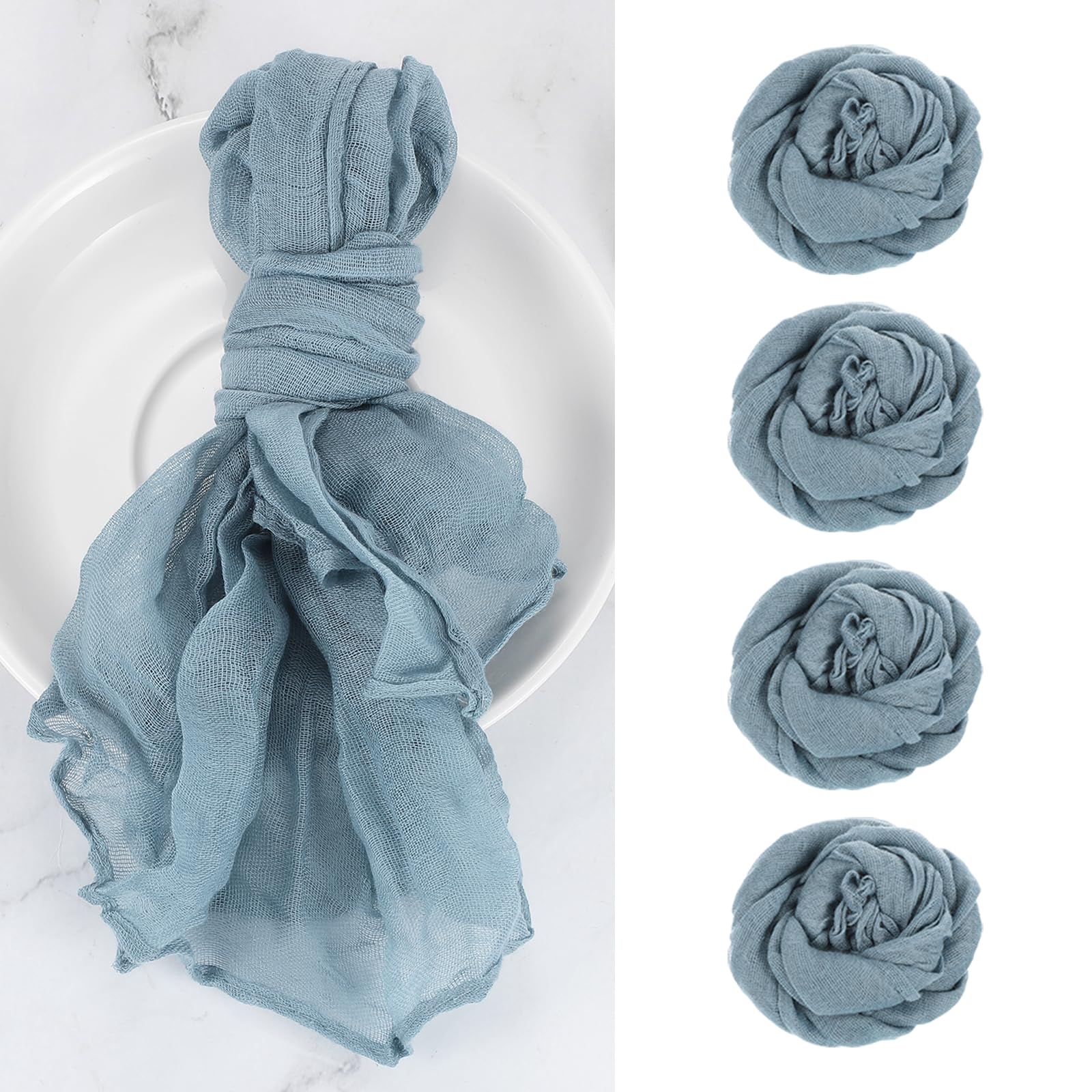 Servilletas de gasa azul rústico, decoración de mesa de calidad