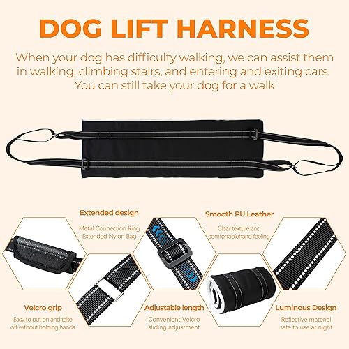 Miniatura 6 de Arnés de elevación para perros, ajustable y cómodo arnés para perro con asa para rodilla de perro grande para desgarro de ACL, patas traseras