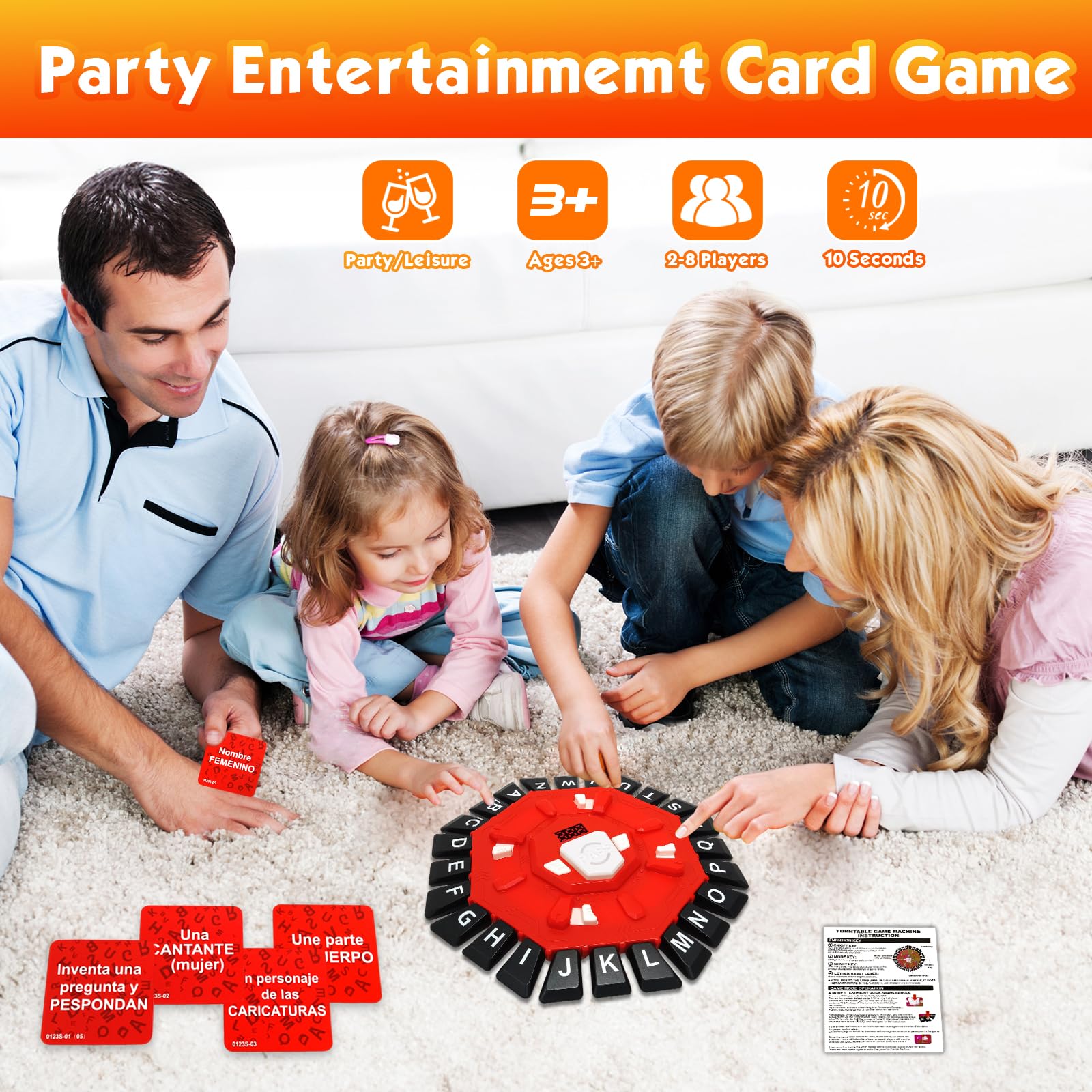 Jeu de mots familial en español avec 2 modes,220 catégories thématiques,Jeu alphabétique fou et intéressant adulte enfant,Jeu de pression à 24 lettres,Jeu de réflexion pour la famille et les fêtes