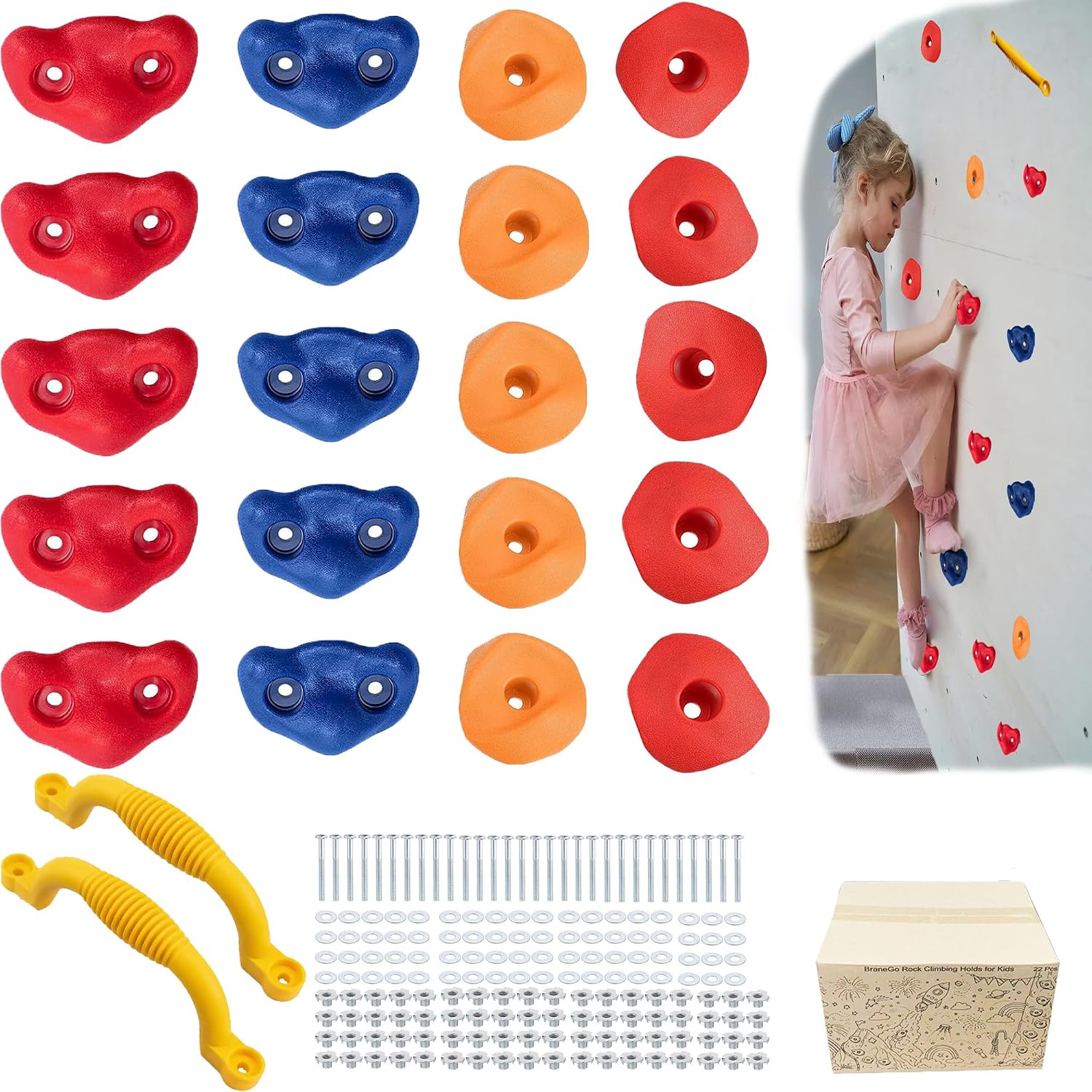 22 Pack Rock Climbing Holds for Kids, Rock Wall Holds with Hardware