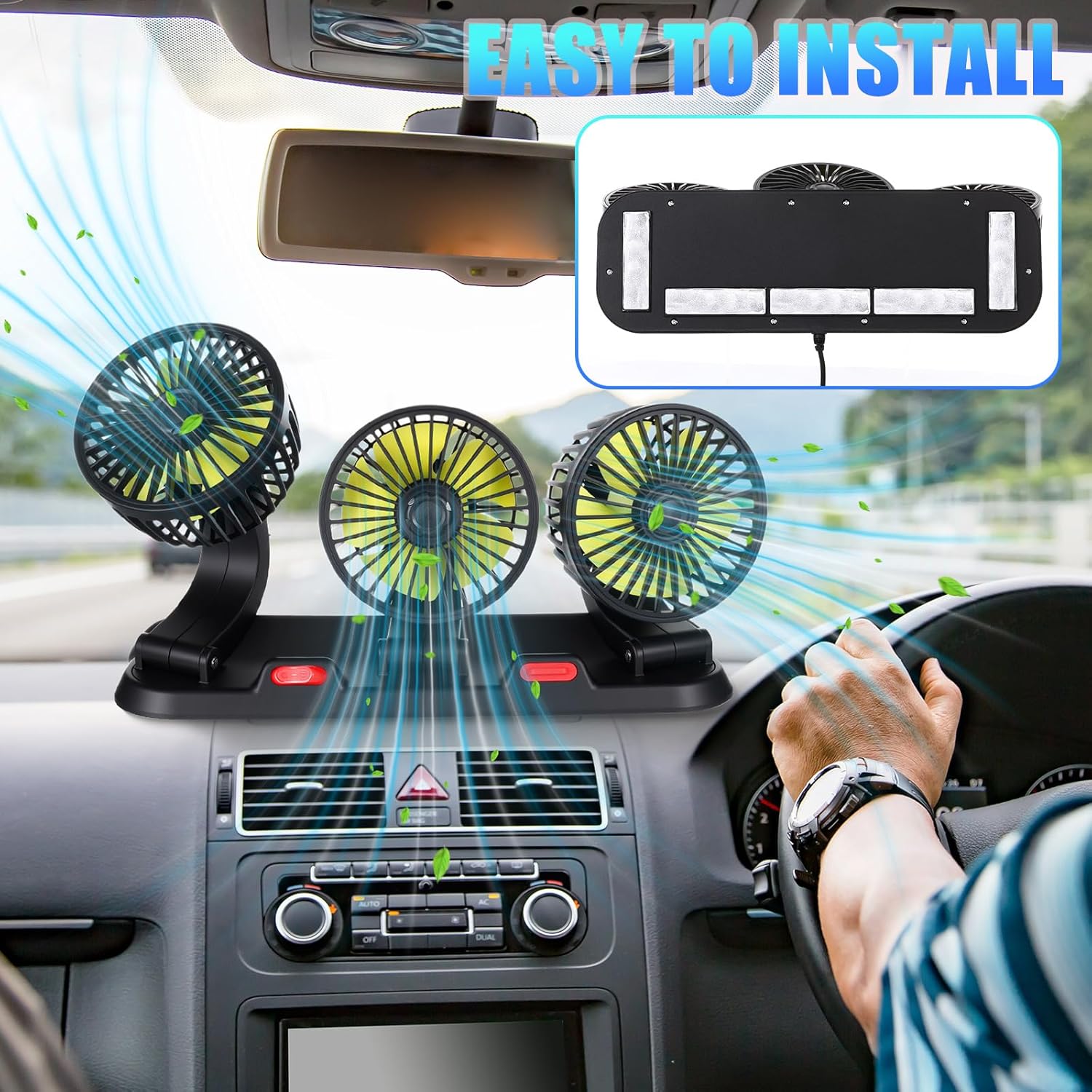 VIHOSE 2 Pcs 3-head Car Cooling Fan 12v Portable Vehicle Cooling Fan, 2 Speeds Adjustable, 360° Rotating, Cigarette Lighter Powered for Vehicles Auto Suv Rv Sedan Van Boat