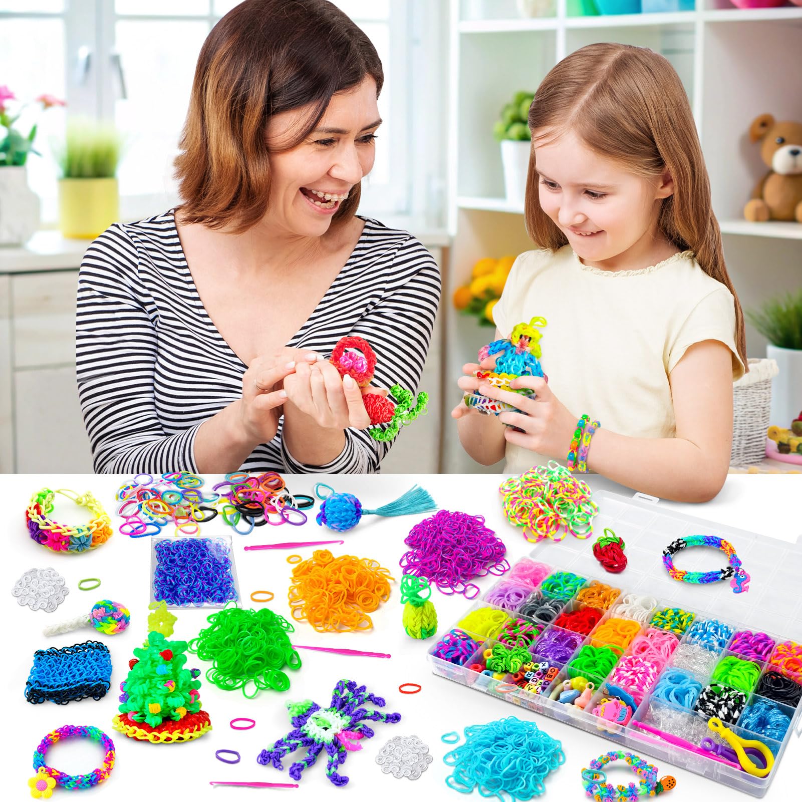 ROSHUKG 2500 Loom Bands Refill Kit, Rubber Band Bracelet Making Kit for Kids Weaving DIY Crafting Gift, 25 Colours 2500 Pcs, Small - Image 4