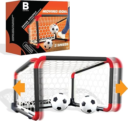 BLACK SERIES Portería motorizada de Soccer Scramble, con 2 pelotas, efecto de sonido, portería móvil automática con 2 niveles de velocidad,