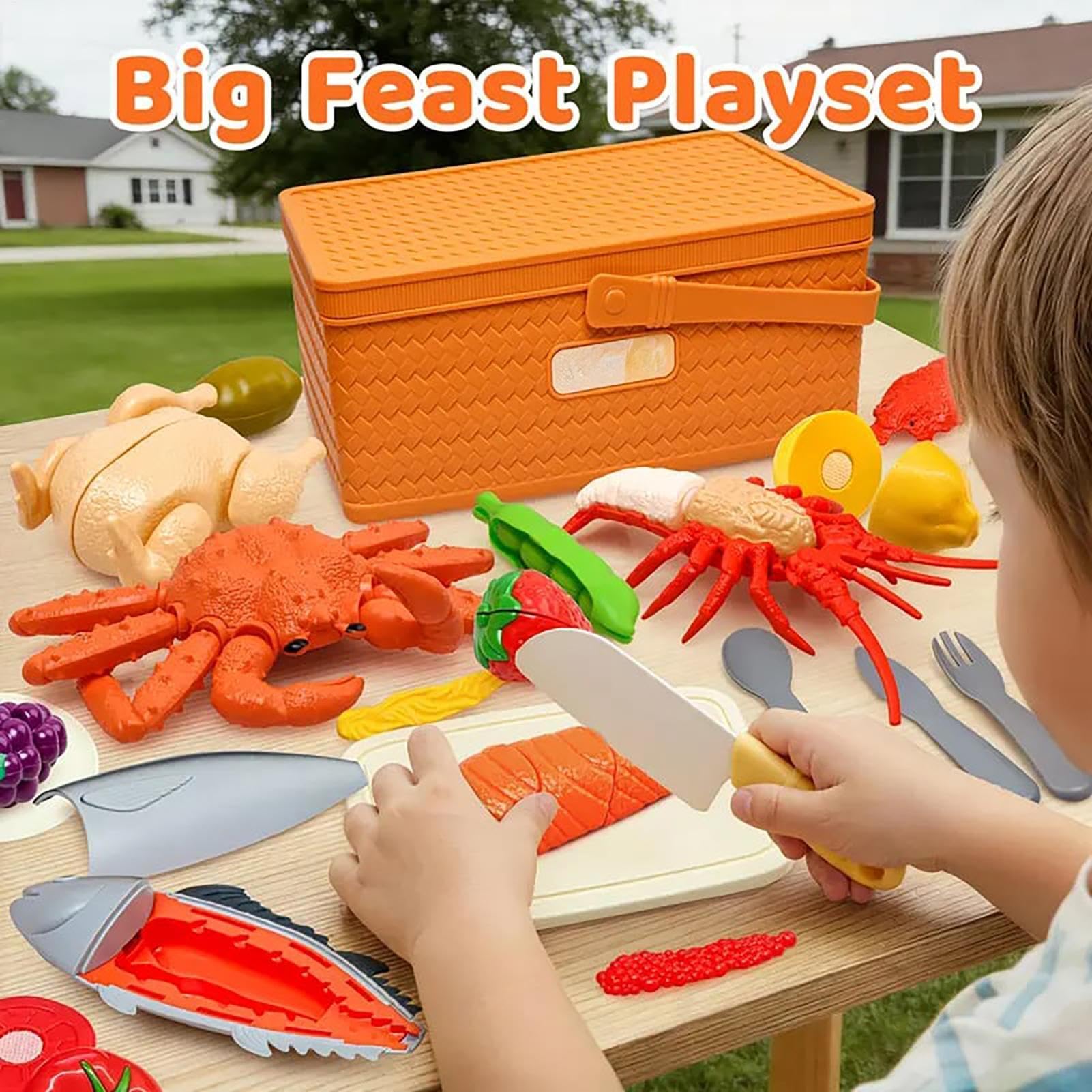 Accesorios de Cocina de Juguete Infantiles Aprendizaje Preescolar con Cesta | Alimentos de Juguete para Set de Cocina Infantil Para Casa Cumpleaños Preescolar Actividades y Niñas y Niños de 3 - 5