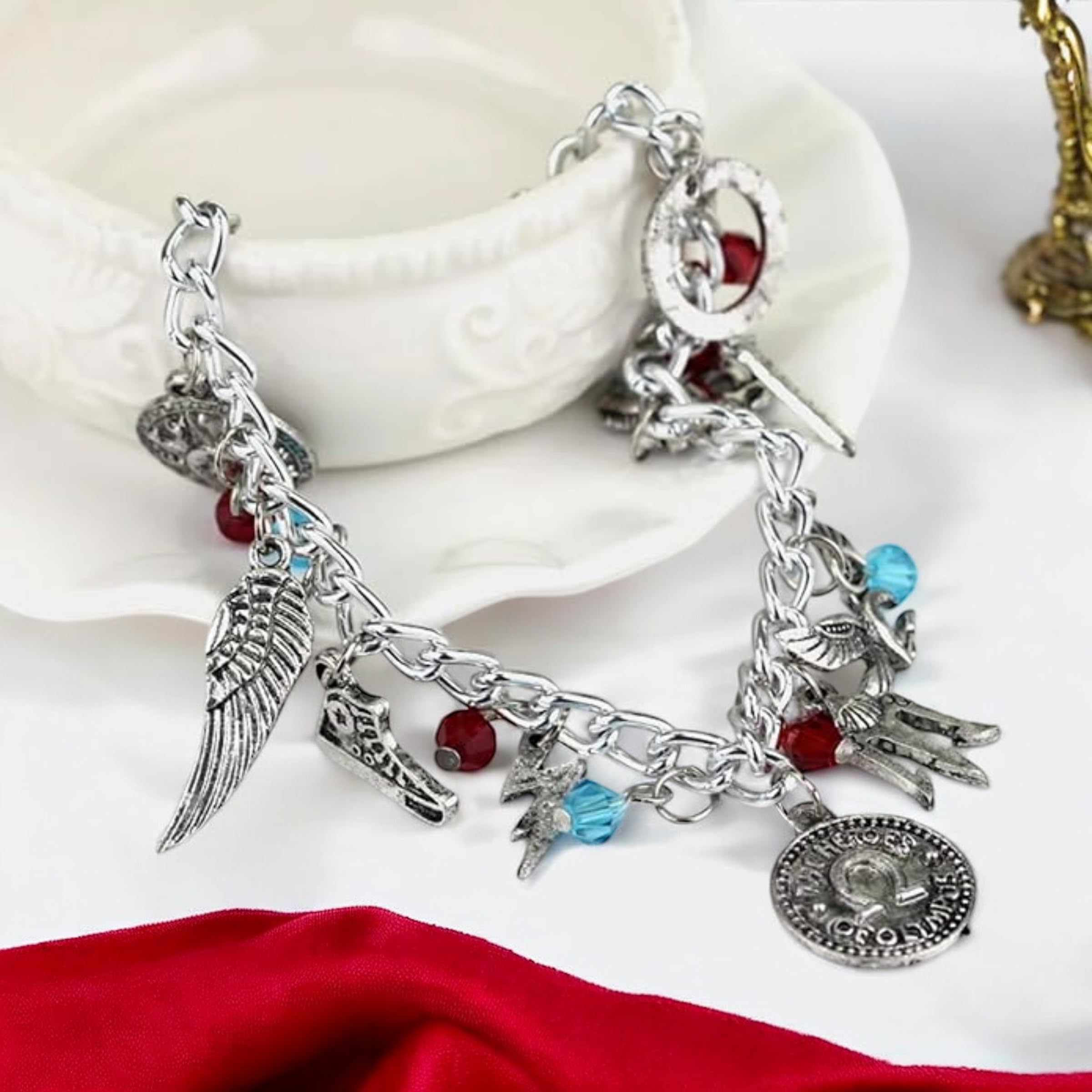 PRINCESS CUTENESS STORE Percy Jackson Camp Half Blood Poseidon Olympian Demigod Chunky Charm Silver Tone Bracelet - Image 3