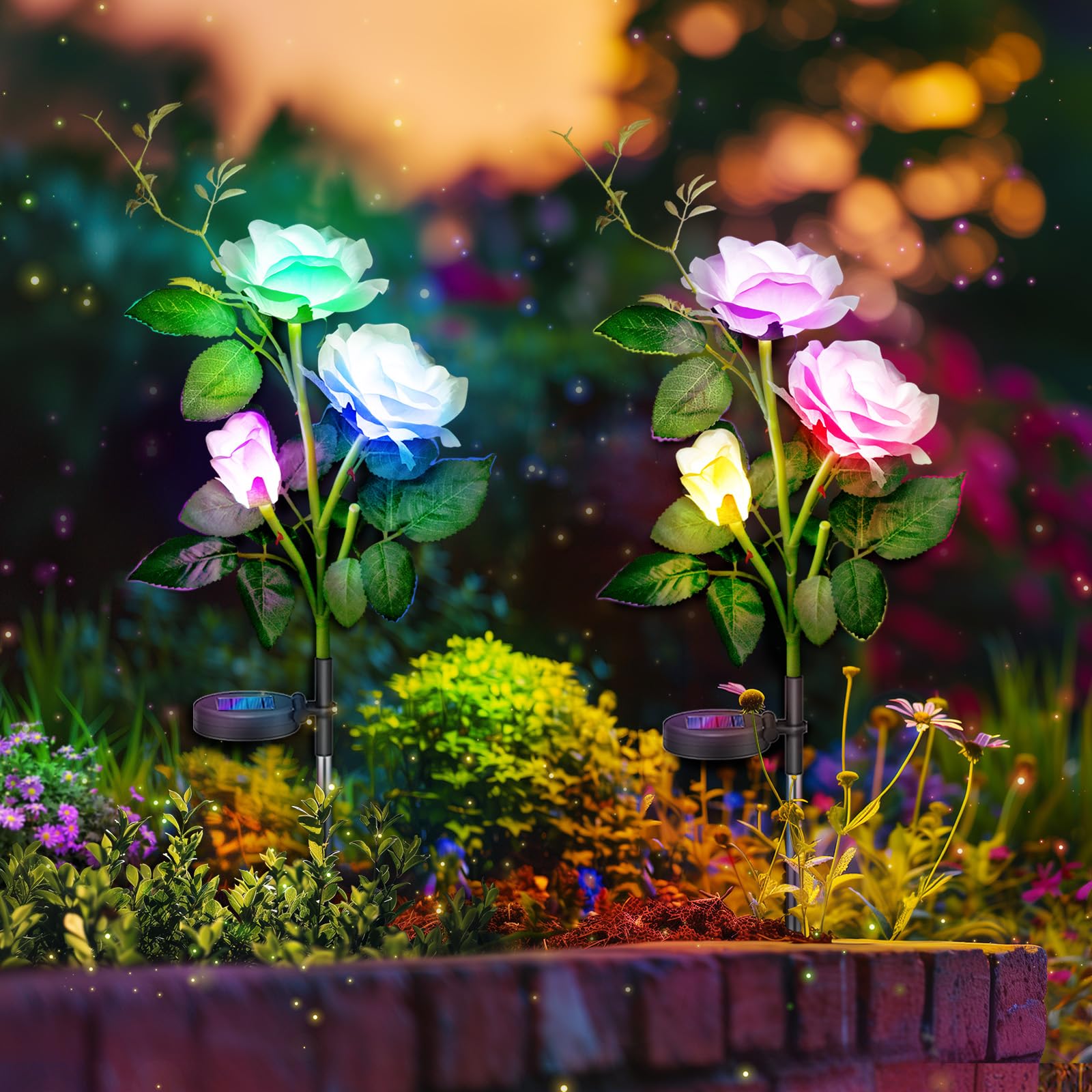 Aukora 5 Luci Solari Da Giardino A Forma Di Giglio, Con Pannello Monocristallino, 7 Colori Cangianti, Impermeabili IP65, Per Vialetti E Cortili