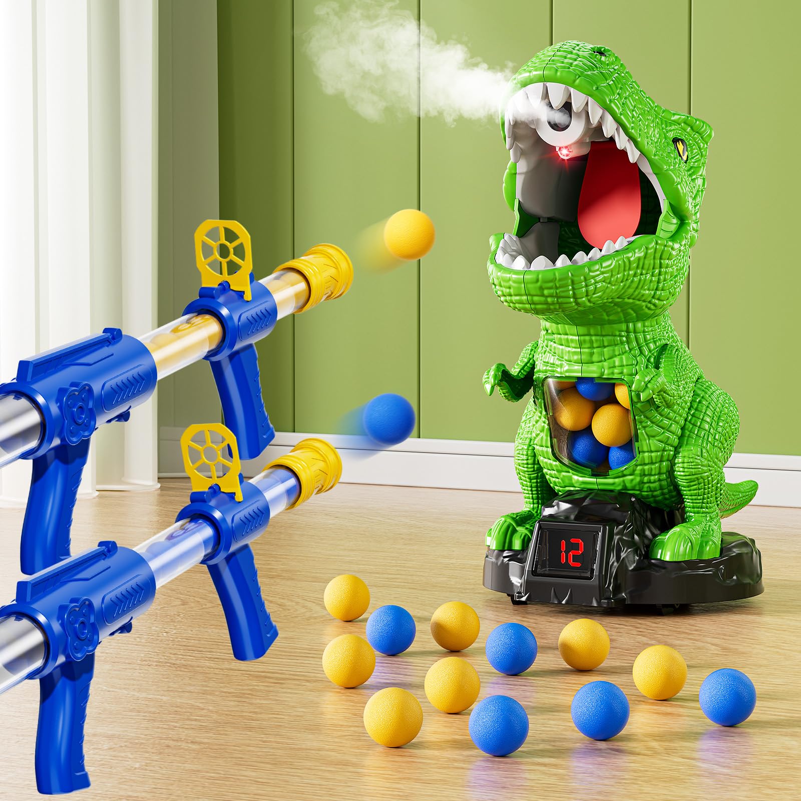 NIPLOOOW Dinosaur Shooting Toys for Kids 3-5 Years, Movable Target Shooting Games with 2 Air Pump Launcher, Interactive Competition Game Gift for Boys and Girls Ages 3 4 5 6 7 8 Years Old