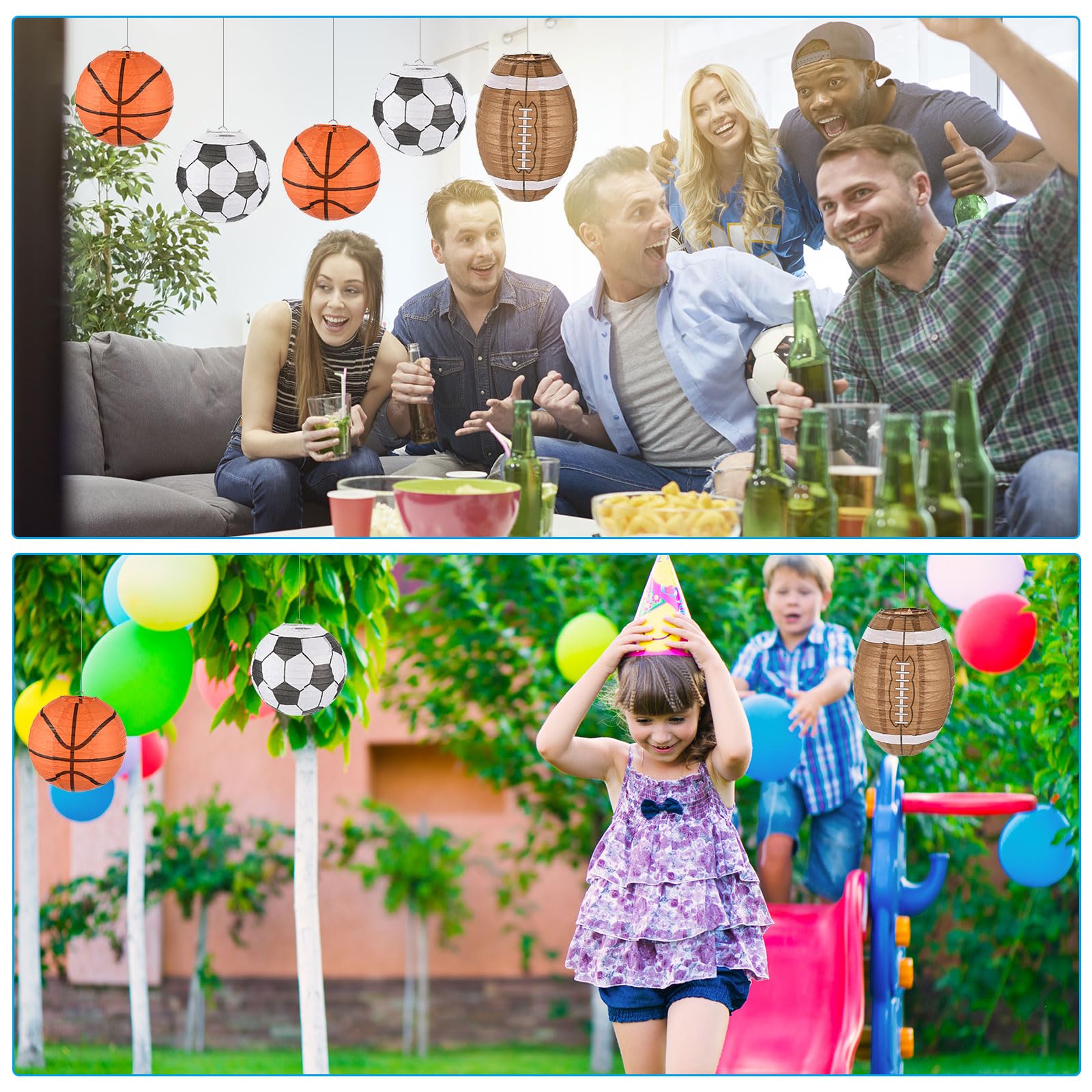 PATIKIL 8-Inch Paper Lanterns – 6-Pack Soccer Ball Design Hanging Decor For Parties, Weddings, Birthdays (White & Black)