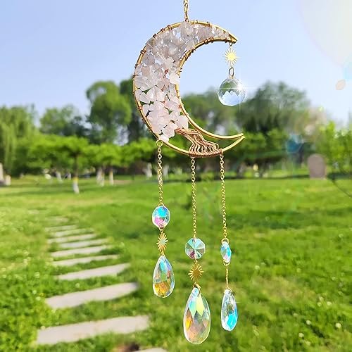 Miniatura 3 de Campanilla de viento de cristal de árbol de la vida, hecha a mano, atrapasoles de cristal, estrella, prismas de cristal, decoración de ventana