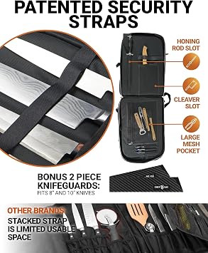 Chef Knife Bag Vintage Backpack VINTAGE, Professional Knife Carrying Case for Chefs & Culinary Students, 30+ Pockets, Holds 10 Knives, Water-Resistant 600D Material (Black)