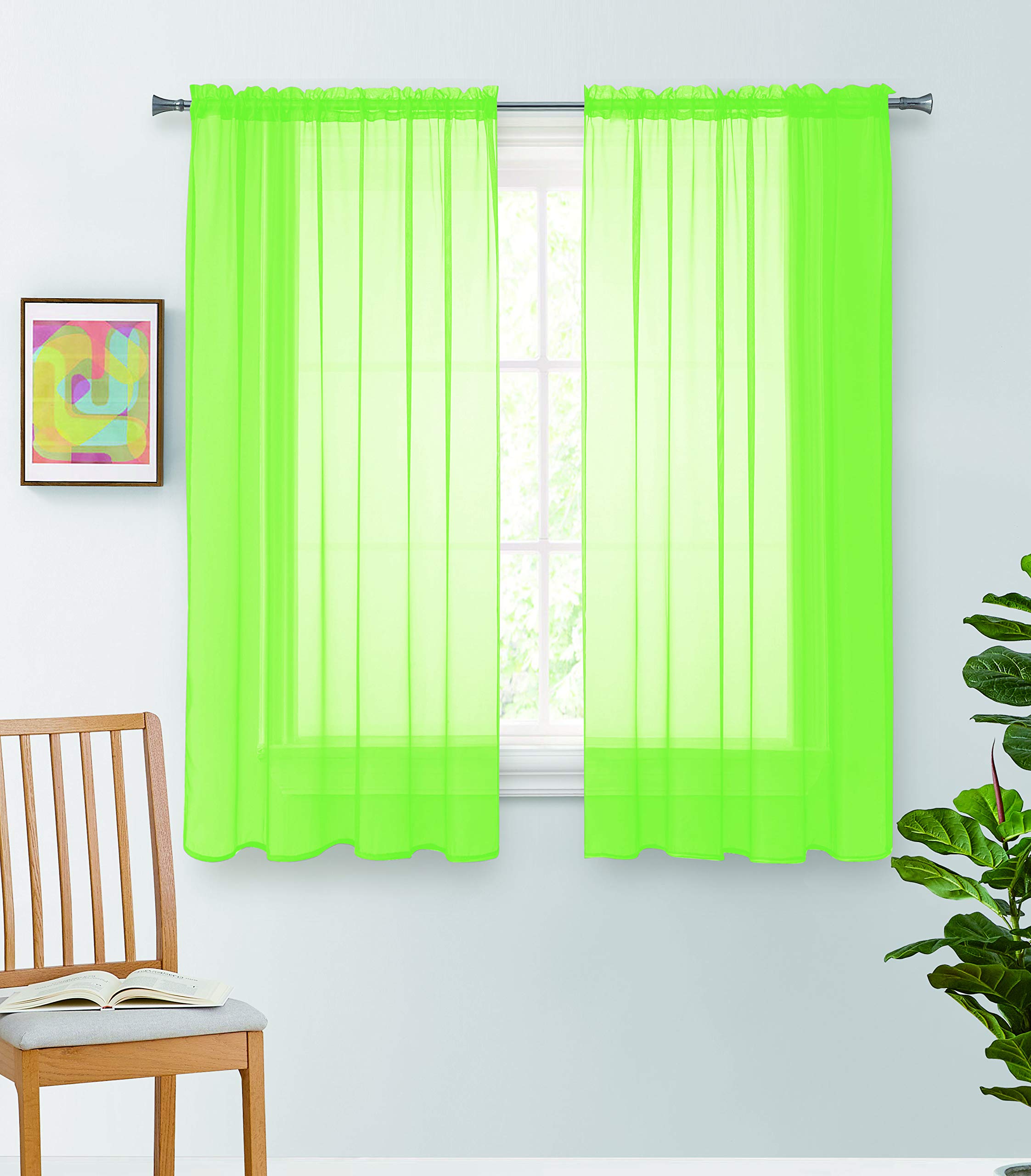 Jody Clarke 2PC Solid Sheer Panel Curtain Drape Long Fully Stitched for Wedding Quinceniera Party décor ( 2PC 54 X 63 Lime Green )