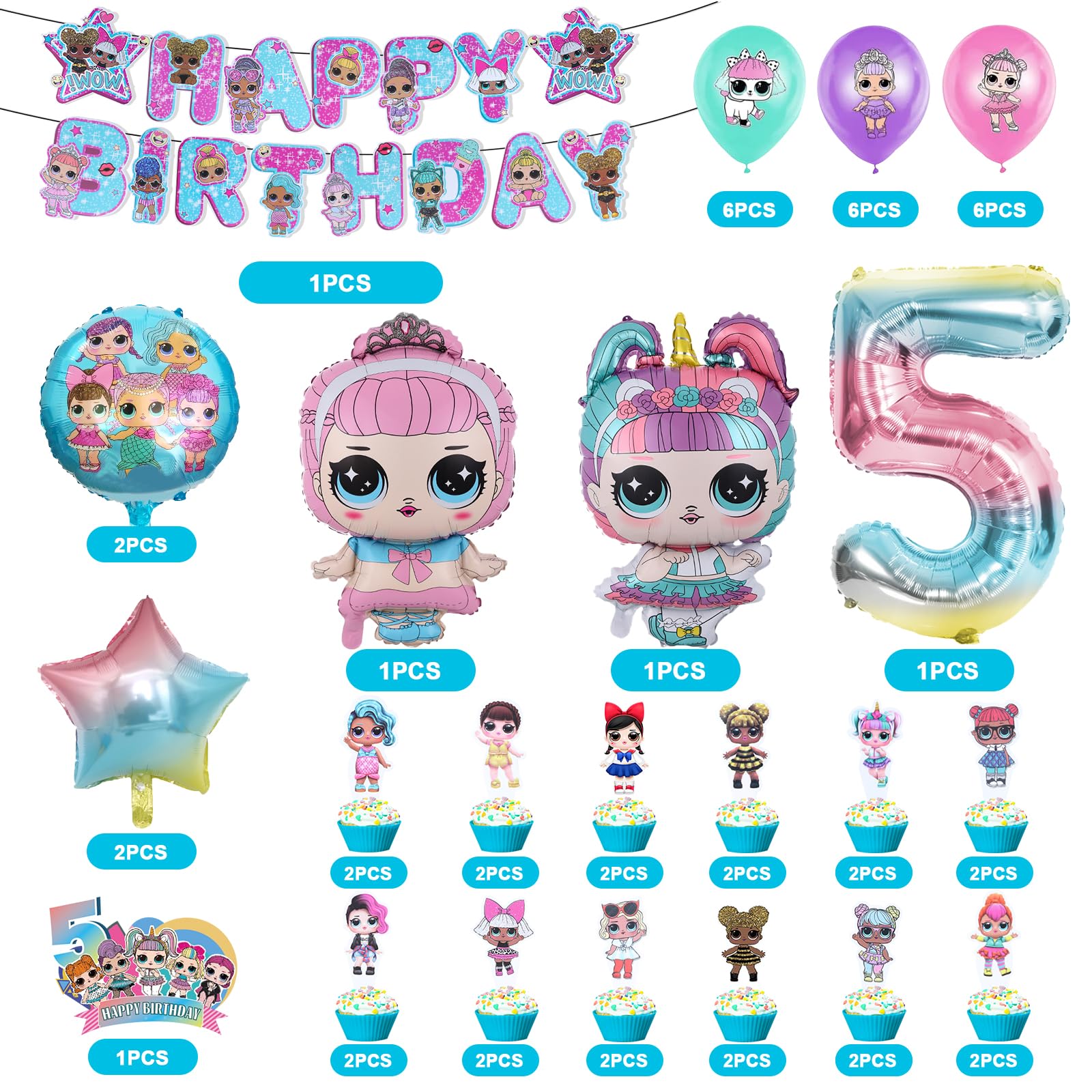Ensemble Décorations Anniversaire 5 Ans - Thème Jeu Vidéo - Bannière, Ballons, Tatouages - 25 Objets