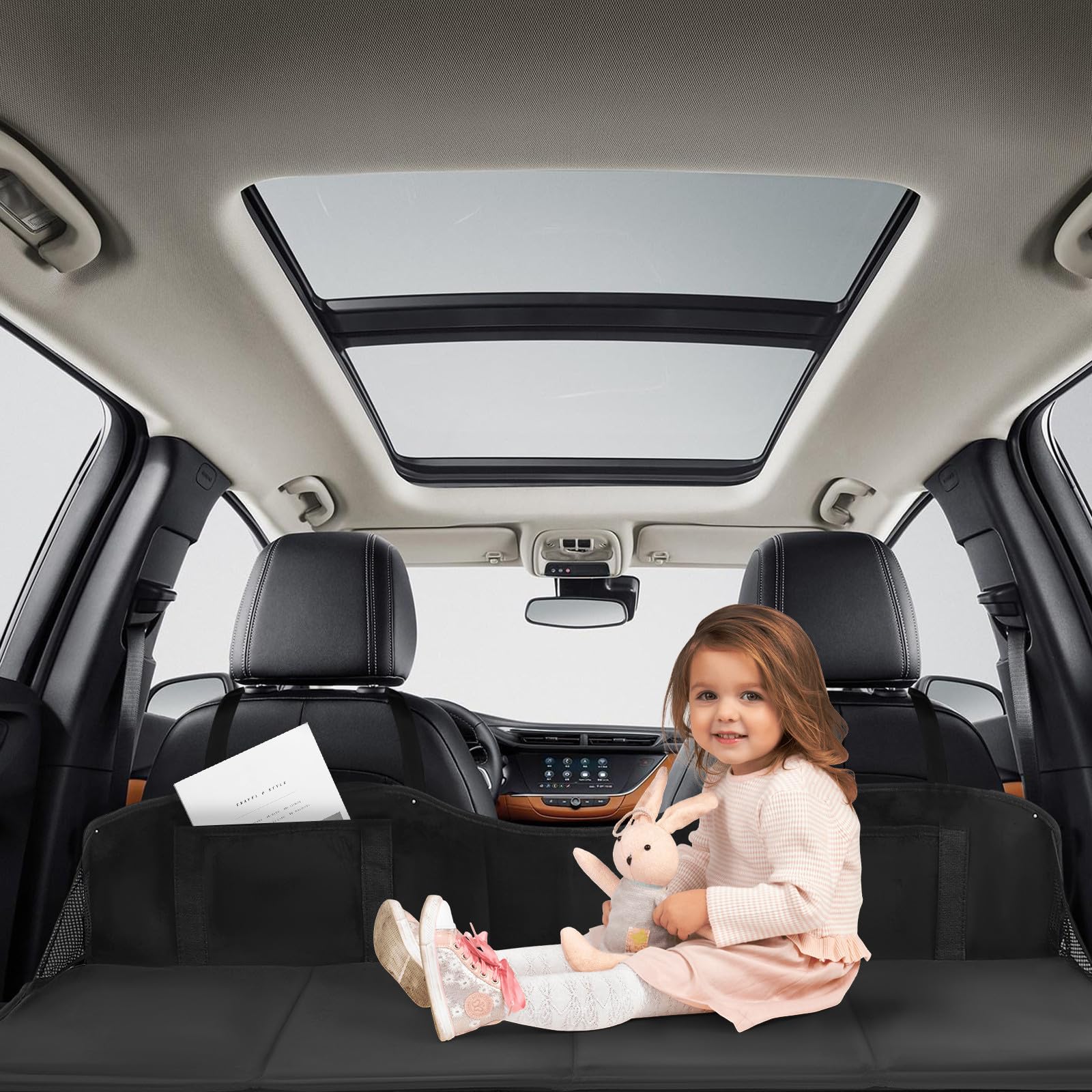 Matelas D'extension pour Siège Arrière de Voiture Coussin en Flocage Noir Antidérapant, pour Voyages et Prolongation Banquette Arrière Compacte