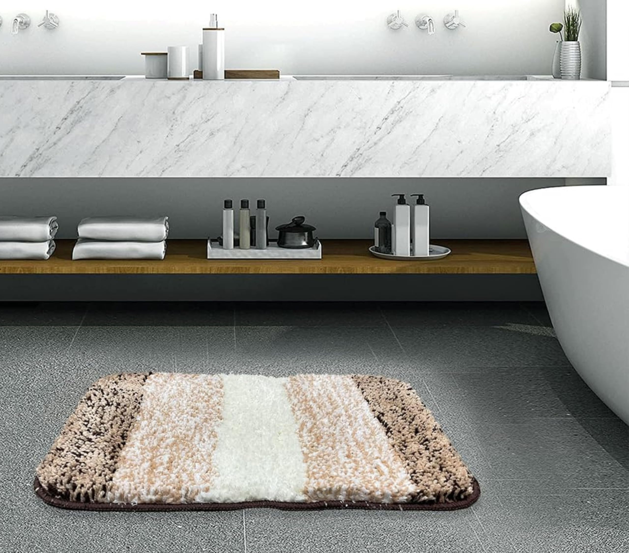 MAXOSHINE Microfiber Bathroom Mat Anti Skid-Highly Absorbent Super Soft Door Mats for Home Kitchen Living Room-2000 GSM Floor Mat-40 x 60 cm (Brown-Stripes Pattern) (B0CZHV8QPG) Amazon Price History, Amazon Price Tracker