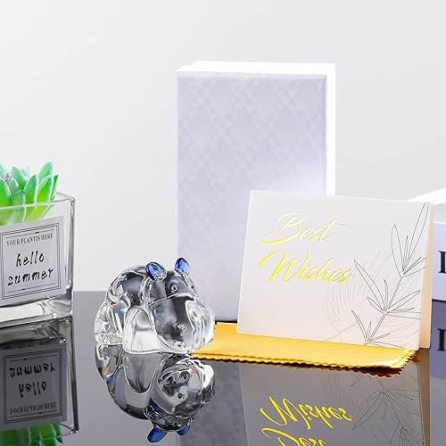 Miniatura 5 de Qianwei Regalos de hipopótamo de cristal azul para mujer, hechos a mano, hipopótamo, animales de cristal, figuras coleccionables, mesa de escritorio