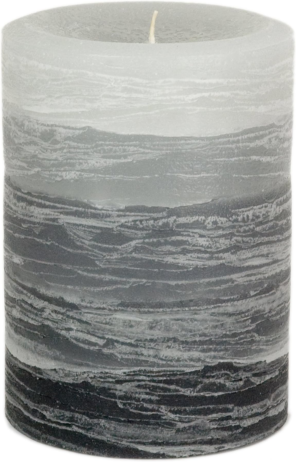 Layered Pillar Candle - 3x4 Inch Gray - Unscented