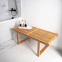 Vista 6 de Banco de madera con listones Nelson de bambú, pequeños bancos de madera para entrada, sala de estar y comedor, cocina, dormitorio, baño, pasillo