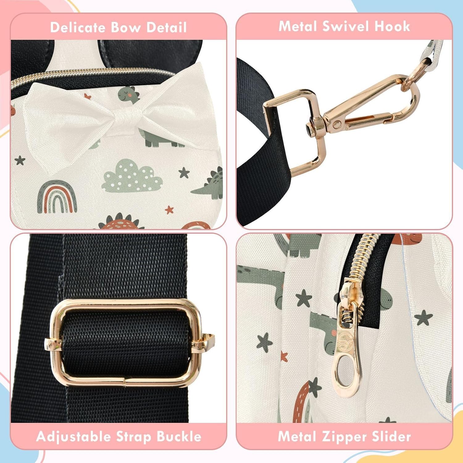 Dinosaur Kids Crossbody Bags for Girls, 3.1x5.7x7.5 In | Crossbody Fanny Pack, Toddler Purse, Cute Sling Belt Bag with Ears, 2L Small Shoulder Chest Bag for Travel