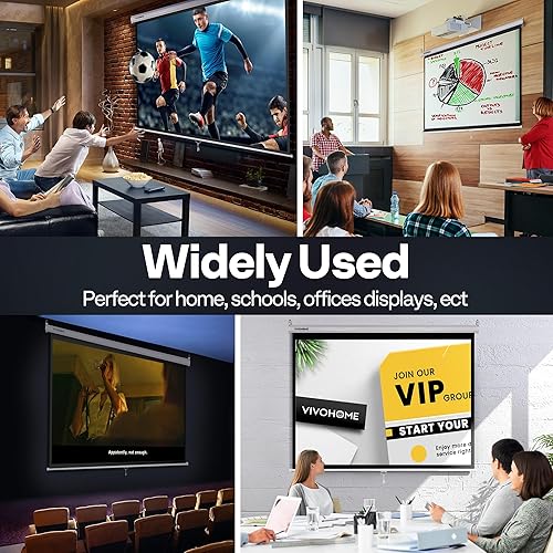 Miniatura 23 de VIVOHOME Pantalla de proyector desplegable 1:1 de 120 pulgadas, pantalla de película retráctil HD 4K para cine en casa y oficina en interiores, Negro