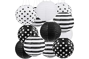 Treela 8" White and Black Decorative Hanging Paper Lanterns for Classroom