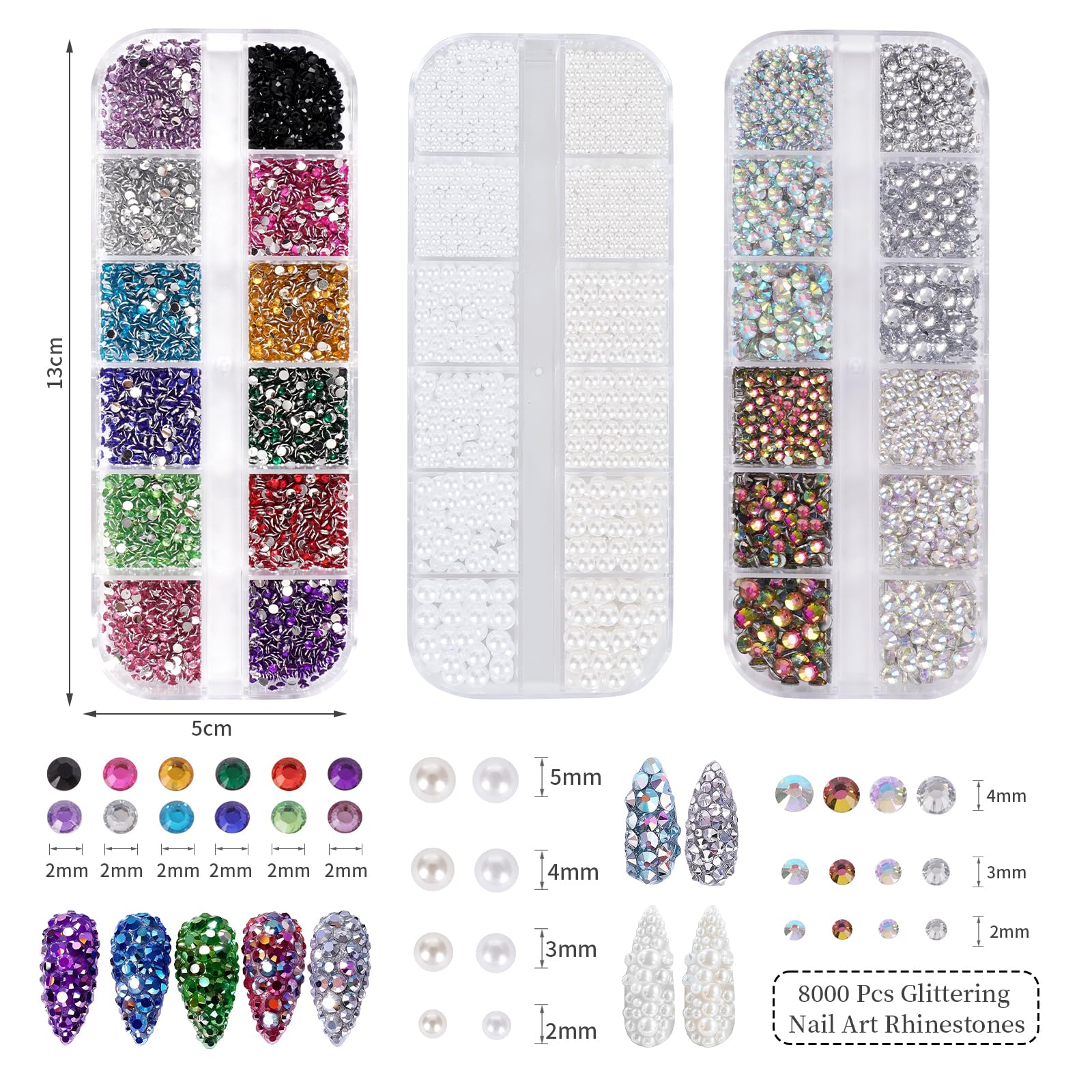 Canvalite 8000PCS Crystal AB Nail Art Rhinestones with Pick Up Tweezers & Dotting Pen, Flat Back Nail Gems for Nails Clothes - Image 2
