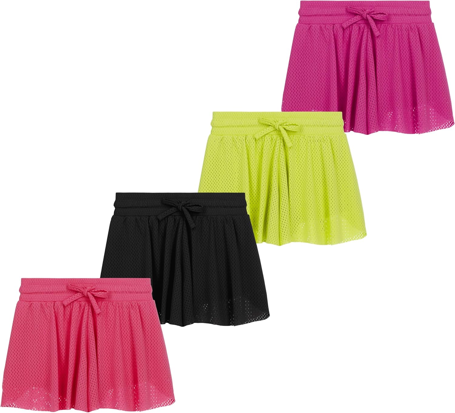 Girls 4 Pack Butterfly Shorts Lightweight Flowing Athletic Shorts with Elastic Waist Drawstring Sizes 4-16