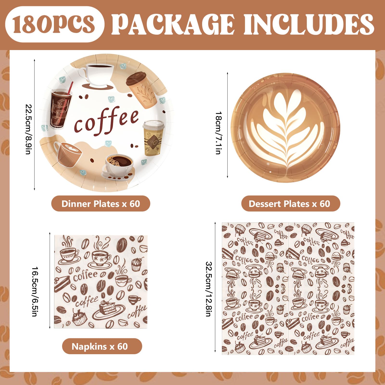 Lot de 180 assiettes en carton et serviettes de table pour 60 personnes - Pour fête prénatale, fête d'anniversaire