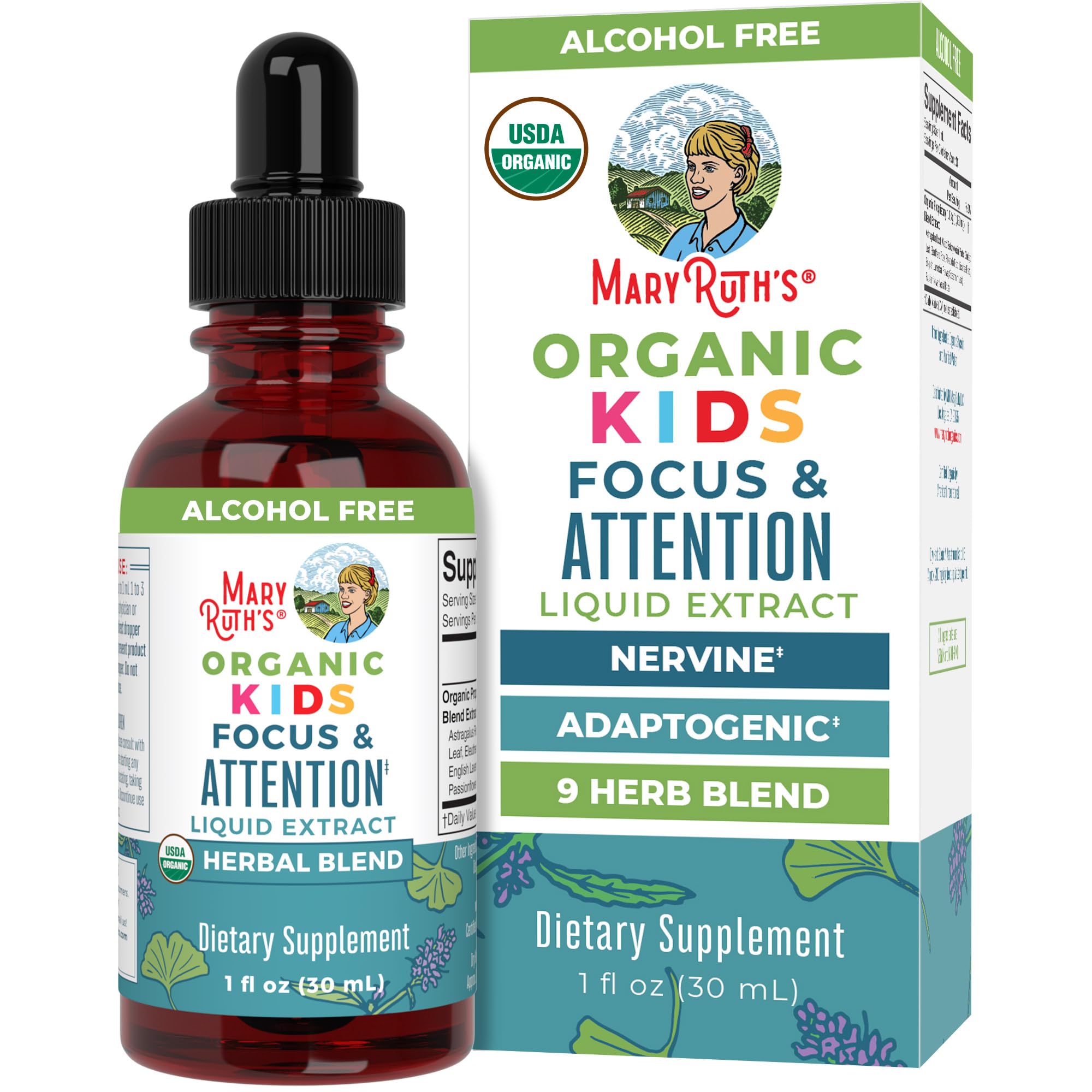 MaryRuth OrganicsKids Focus & Attention Drops | USDA Organic Drops | Ginkgo Biloba | Rhodiola Root & Licorice Root | Adaptogenic | Calm | Vegan | Non-GMO | Gluten Free | 30 Servings