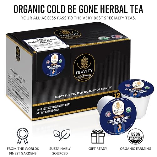 Miniatura 5 de TEAVITY Cápsula de té orgánica Cold Be Gone  Compatible con cafeteras Keurig K-Cup 2.0  Funciona con cápsulas de té Keurig y tazas de té K  USDA