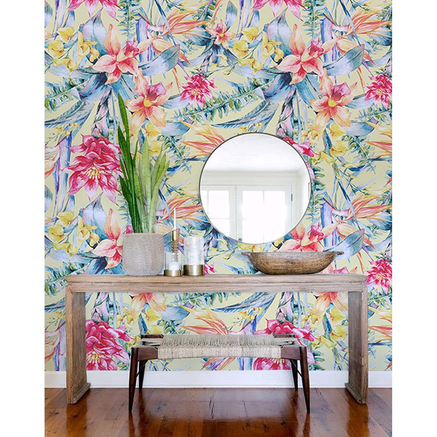 Papier peint meuble sans colle stickers muraux fleurs tropicales faciles à poser
