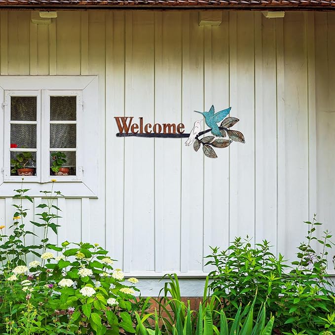 Cartel de Bienvenida de Metal con Pájaros y Colibríes para Exterior miniatura 5